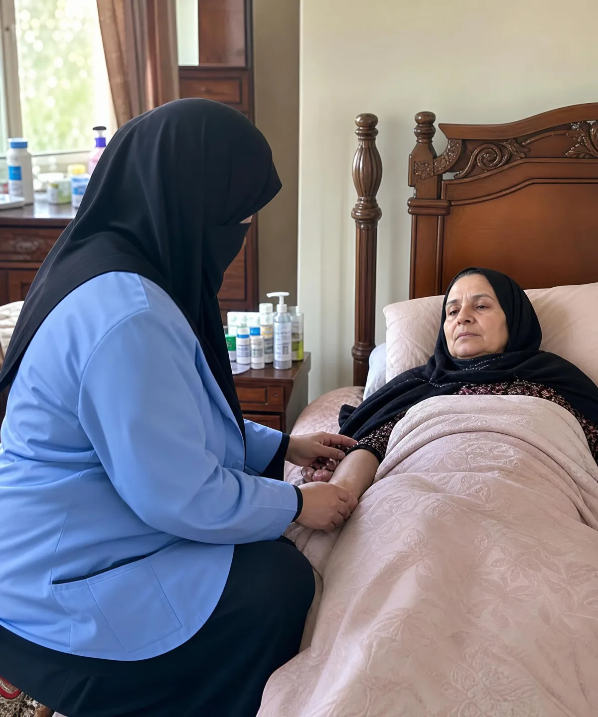 Qualified nursing staff providing home care to a patient